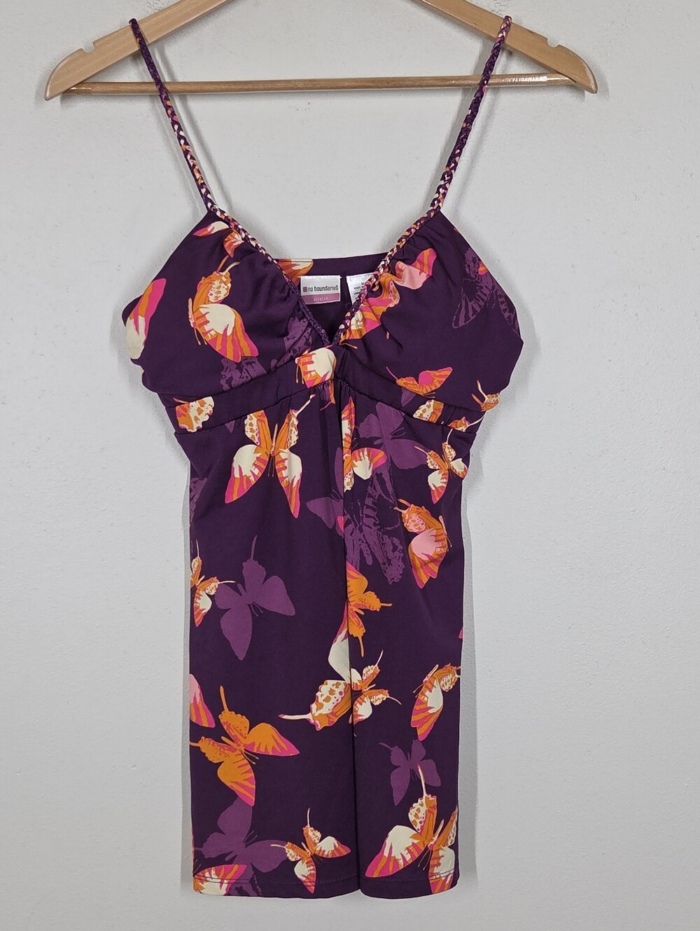 Vtg Y2K No Boundaries Purple Butterfly Babydoll Cami Tank M Fairy Grunge Preppy